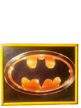 Vintage Batman Logo Wall Art In Yellow Frame - DC Comics Memorabilia